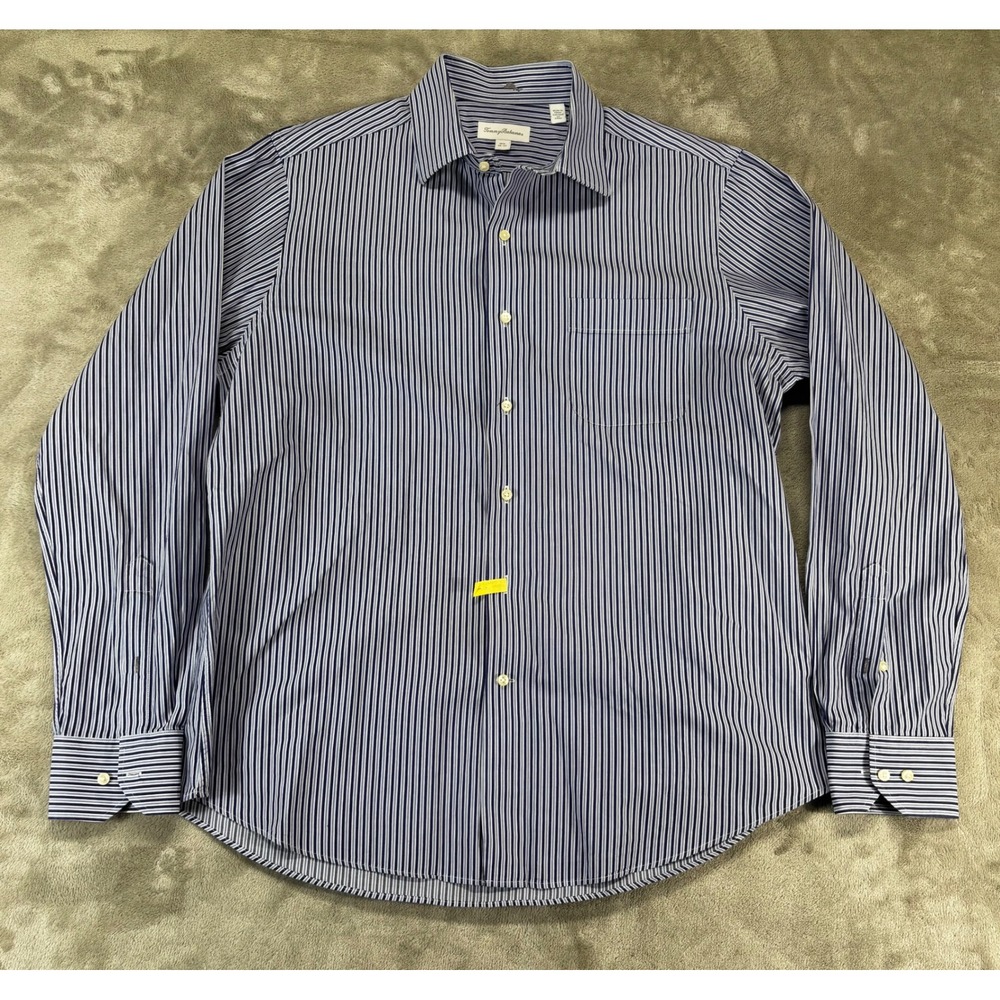 Tommy Bahama Button Down Mens 16.5 36-37 Blue Striped Long Sleeve Shirt